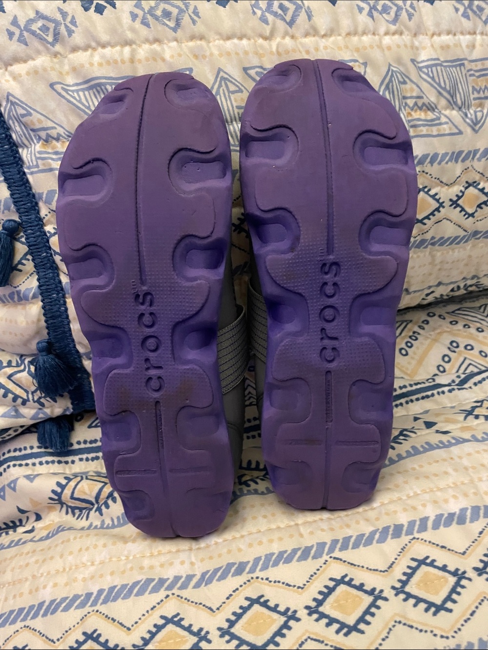 CROCS Gray Mary Jane Flats with Purple Trim and Red Insole - Picture 5 of 7